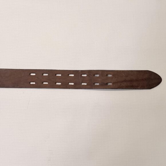 Genuine Leather Belt Mens 34 Brown Solid Brass Double Prong Made in USA 29655 - Picture 8 of 12